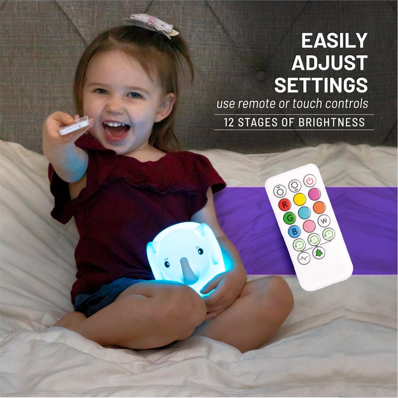 LumiPets Eggbert the Elephant Squishy Night Light for Kids | Silicone Nightlight with Tap, Remote Control | Rechargeable Color Changing Animal Light for Girls & Boys | Portable Mood Lamp With USB Cord - Image 3